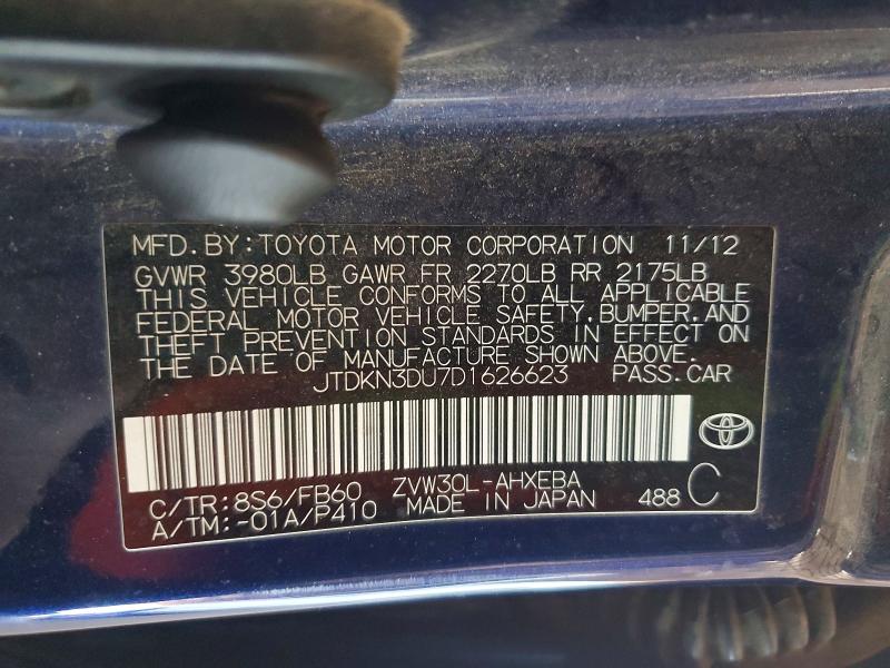 2013 Toyota Prius მანქანა იყიდება აუქციონზე, vin: JTDKN3DU7D1626623, აუქციონის ნომერი: 69975216