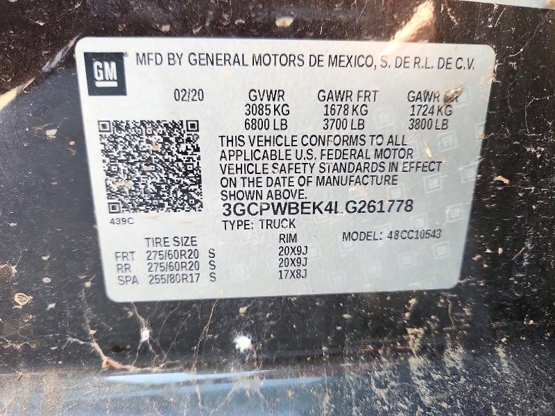 73182886 :رقم المزاد ، 3GCPWBEK4LG261778 vin ، 2020 Chevrolet Silverado مزاد بيع