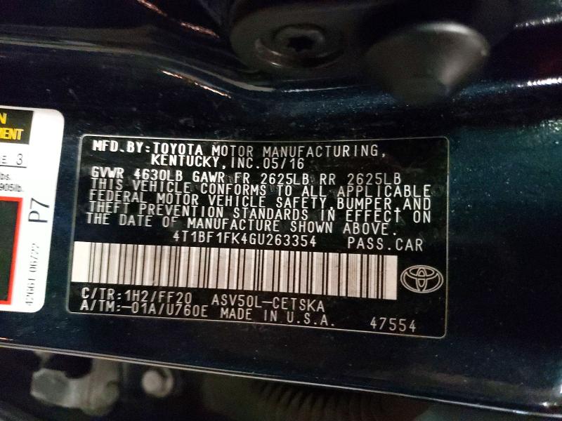 71618246 :رقم المزاد ، 4T1BF1FK4GU263354 vin ، 2016 Toyota Camry مزاد بيع