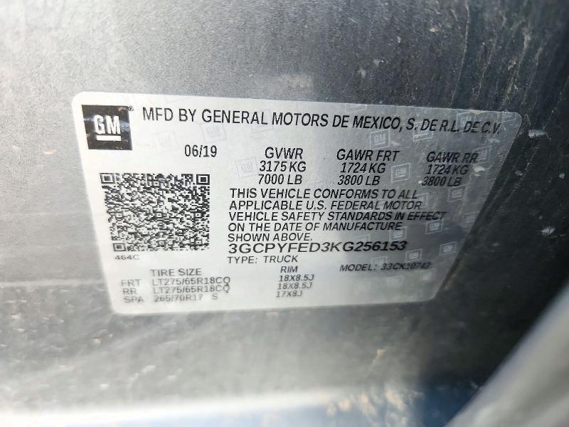 Продажа на аукционе авто 2019 Chevrolet Silverado, vin: 3GCPYFED3KG256153, номер лота: 71606166