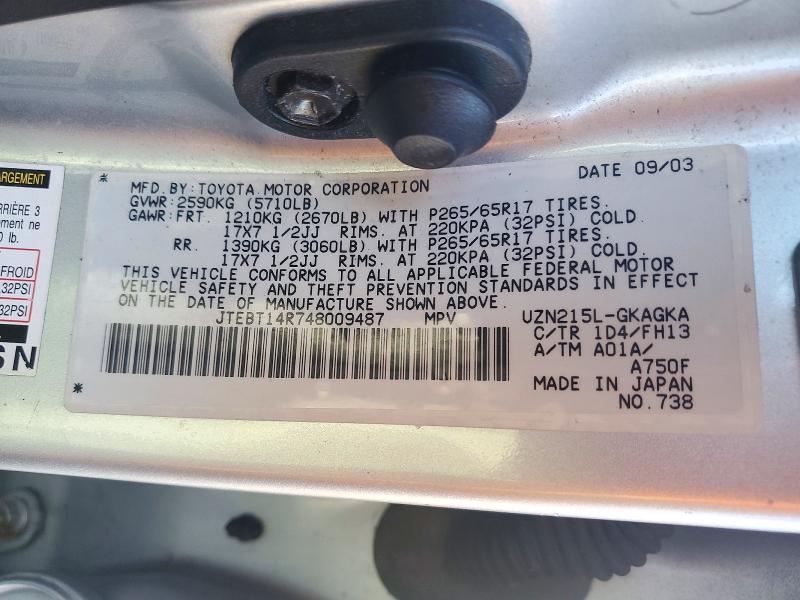 72252566 :رقم المزاد ، JTEBT14R748009487 vin ، 2004 Toyota 4runner مزاد بيع