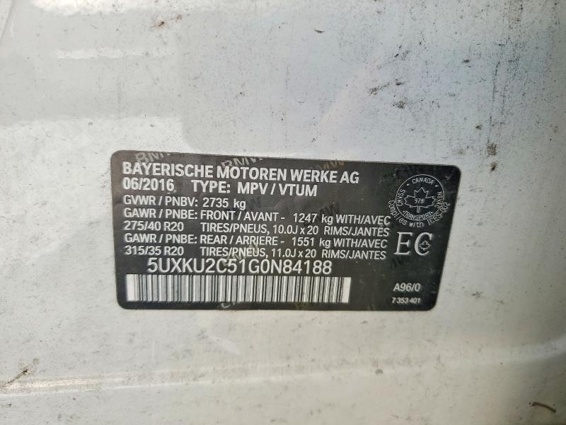 71260566 :رقم المزاد ، 5UXKU2C51G0N84188 vin ، 2016 Bmw X6 مزاد بيع
