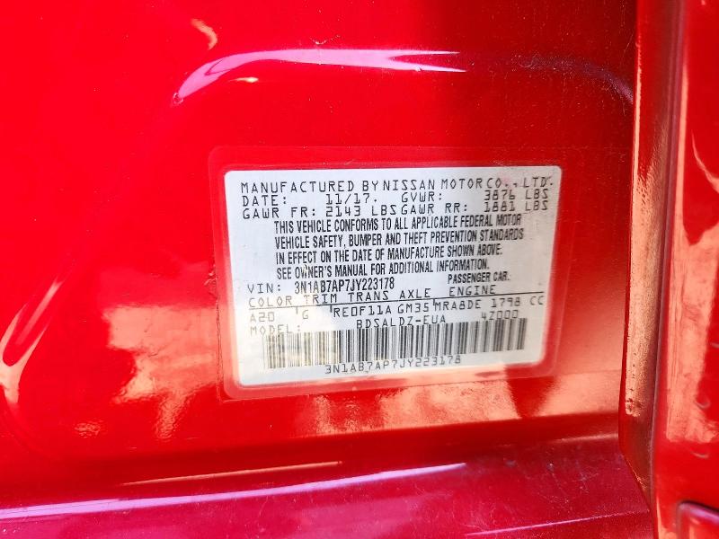 2018 Nissan Sentra მანქანა იყიდება აუქციონზე, vin: 3N1AB7AP7JY223178, აუქციონის ნომერი: 71323856