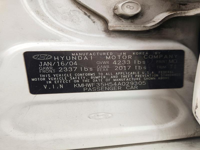 Aukcja sprzedaży 2004 Hyundai Sonata, vin: KMHWF35H54A029305, numer aukcji: 72433426