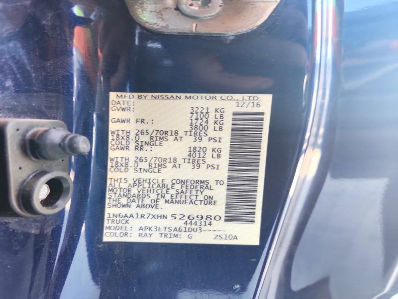 71056566 :رقم المزاد ، 1N6AA1R7XHN526980 vin ، 2017 Nissan Titan مزاد بيع