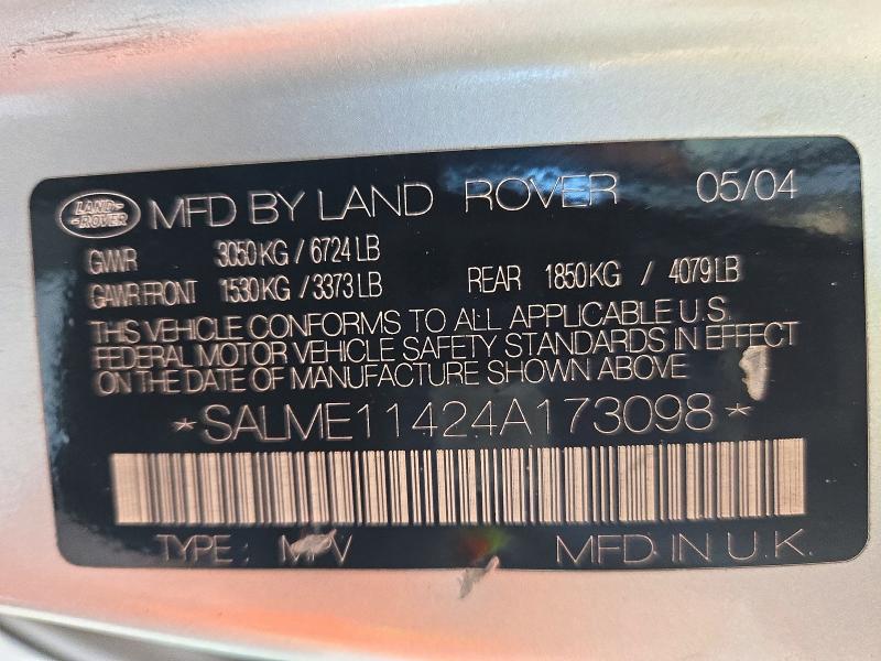 Aukcja sprzedaży 2004 Land Rover Range Rover, vin: SALME11424A173098, numer aukcji: 72194886