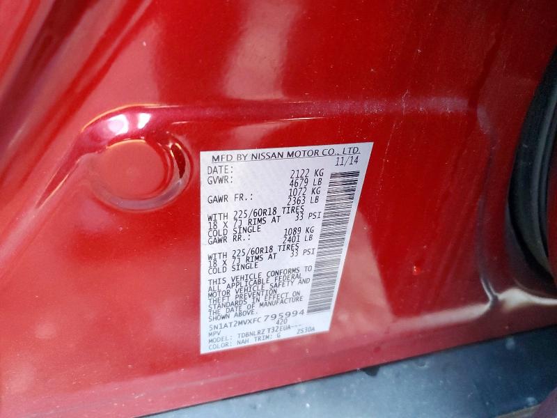 Продаж на аукціоні авто 2015 Nissan Rogue, vin: 5N1AT2MVXFC795994, номер лоту: 72100846