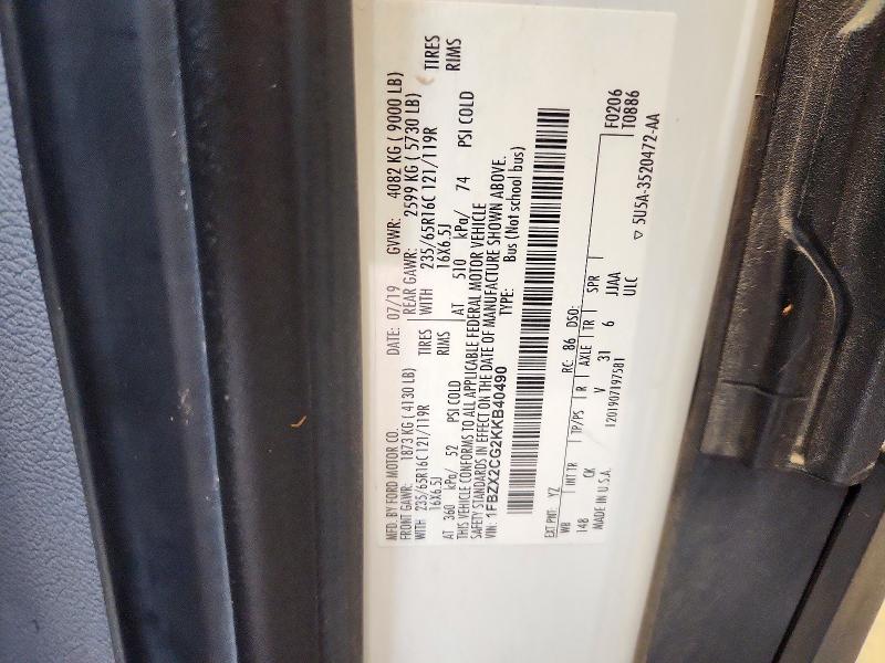 73440886 :رقم المزاد ، 1FBZX2CG2KKB40490 vin ، 2019 Ford Transit مزاد بيع