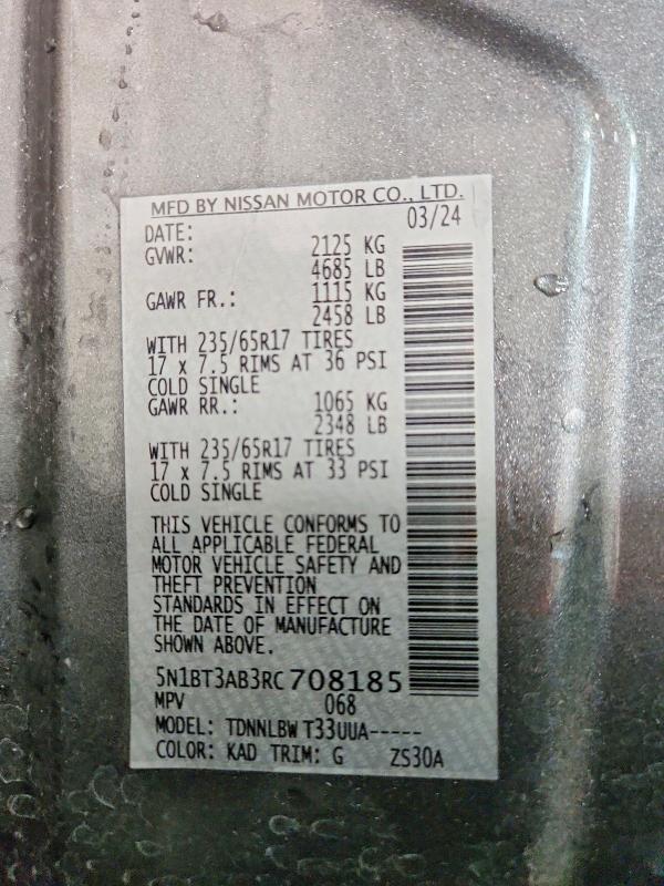 Aukcja sprzedaży 2024 Nissan Rogue, vin: 5N1BT3AB3RC708185, numer aukcji: 71843376