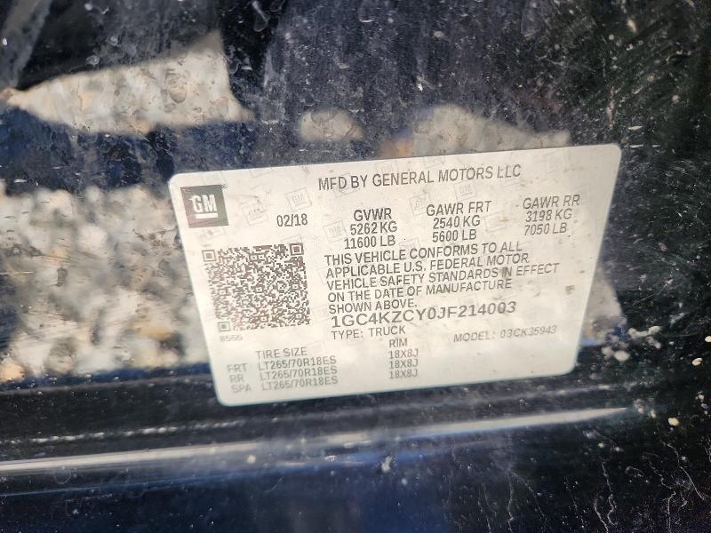 71952756 :رقم المزاد ، 1GC4KZCY0JF214003 vin ، 2018 Chevrolet Silverado مزاد بيع