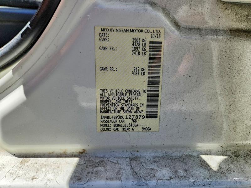 2019 Nissan Altima მანქანა იყიდება აუქციონზე, vin: 1N4BL4BV3KC127879, აუქციონის ნომერი: 71450346