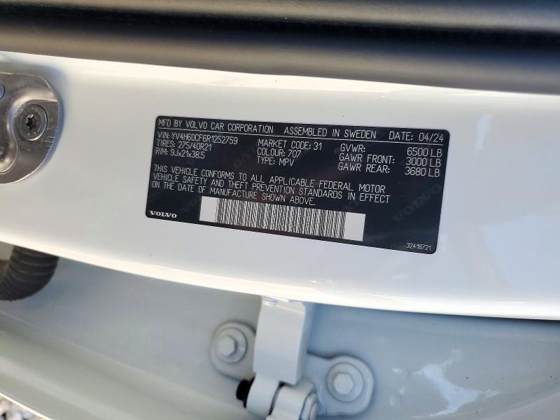 2024 Volvo Xc90 მანქანა იყიდება აუქციონზე, vin: YV4H60CF6R1252759, აუქციონის ნომერი: 71809986