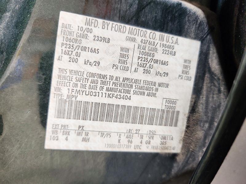 Продаж на аукціоні авто 2001 Ford Escape, vin: 1FMYU03111KF43404, номер лоту: 72447536