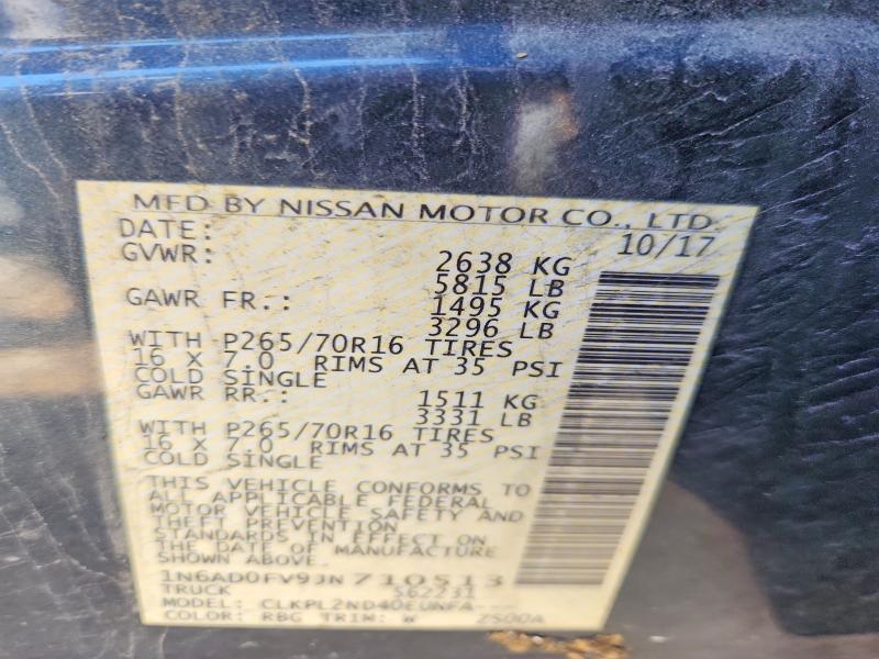 71470496 :رقم المزاد ، 1N6AD0FV9JN710513 vin ، 2018 Nissan Frontier مزاد بيع