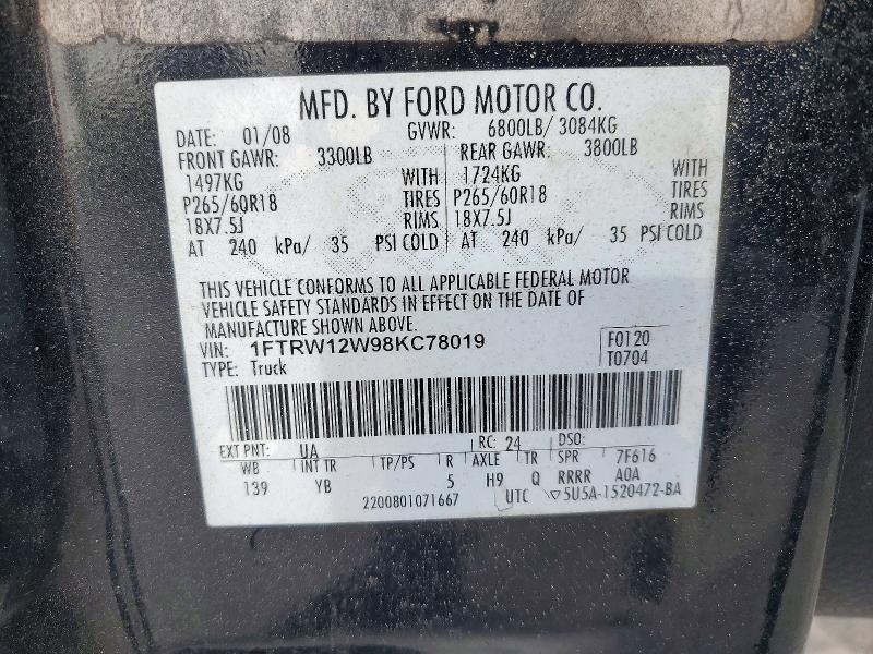 Продаж на аукціоні авто 2008 Ford F150, vin: 1FTRW12W98KC78019, номер лоту: 73441516