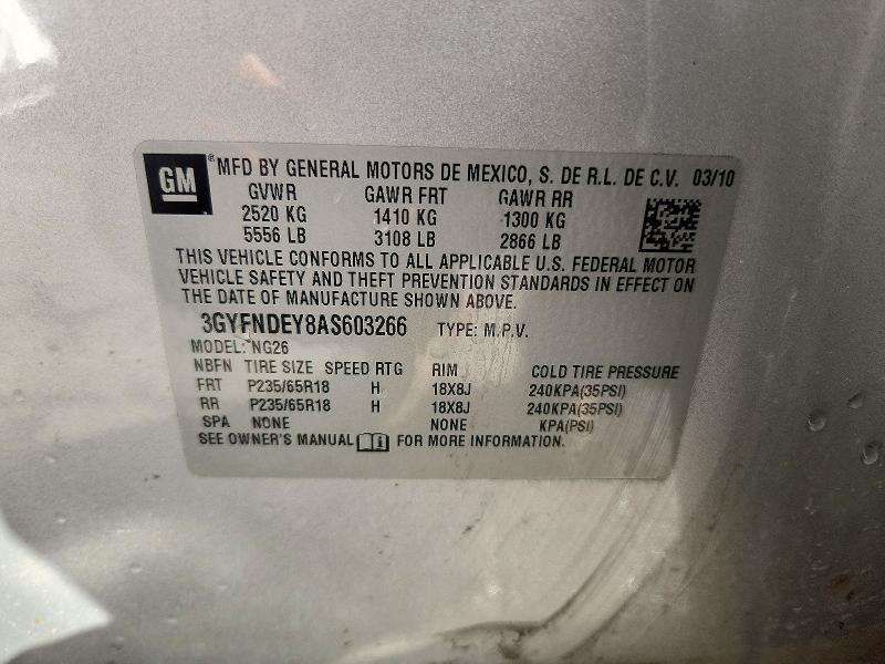 2010 Cadillac Srx მანქანა იყიდება აუქციონზე, vin: 3GYFNDEY8AS603266, აუქციონის ნომერი: 72686156