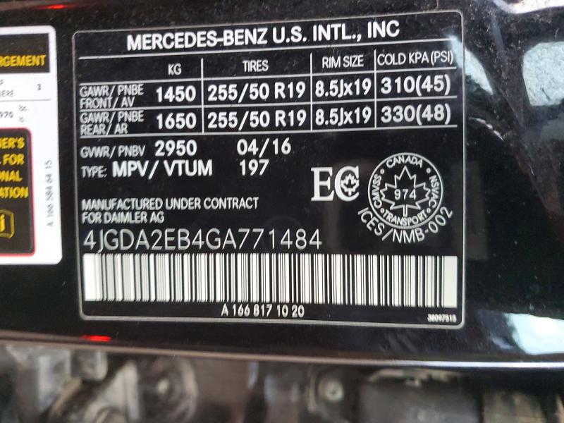 Продажа на аукционе авто 2016 Mercedes-benz Gle, vin: 4JGDA2EB4GA771484, номер лота: 73184026