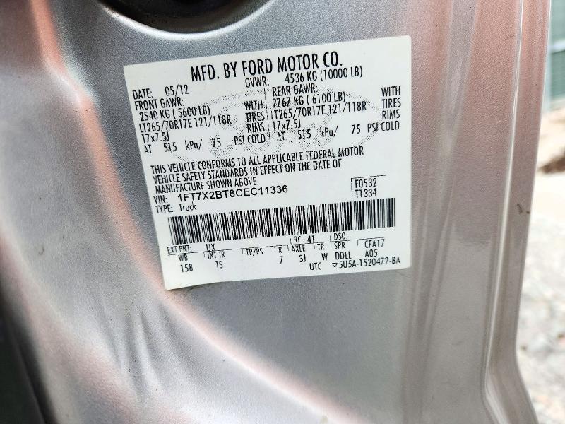 2012 Ford F250 მანქანა იყიდება აუქციონზე, vin: 1FT7X2BT6CEC11336, აუქციონის ნომერი: 72452326