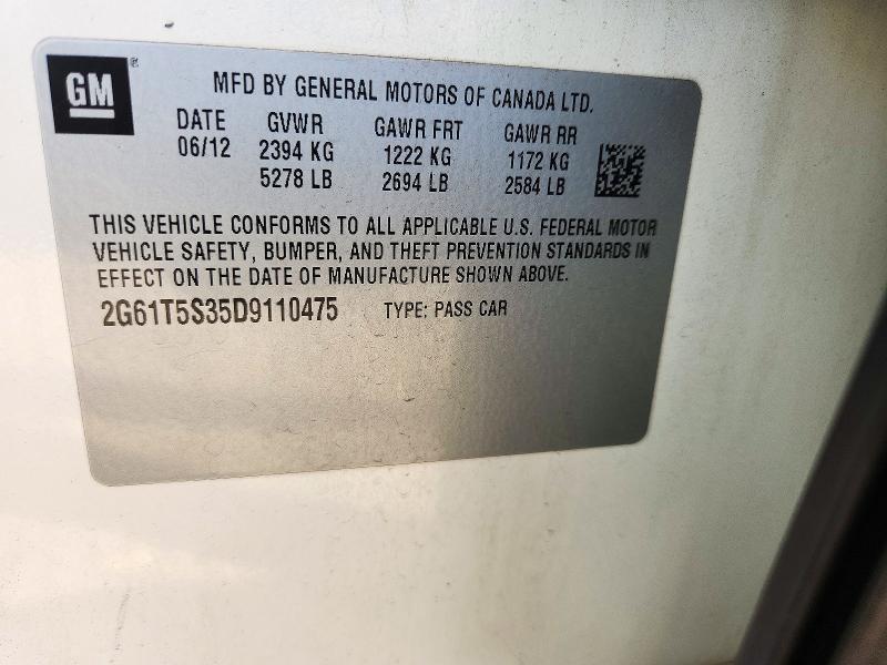 2013 Cadillac Xts მანქანა იყიდება აუქციონზე, vin: 2G61T5S35D9110475, აუქციონის ნომერი: 72015196