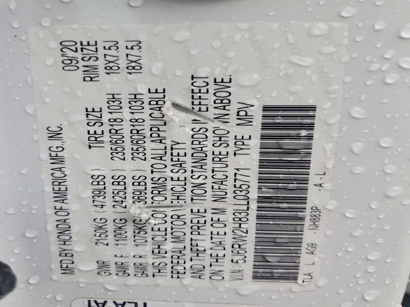 71035506 :رقم المزاد ، 5J6RW2H83LL035771 vin ، 2020 Honda Cr-v مزاد بيع