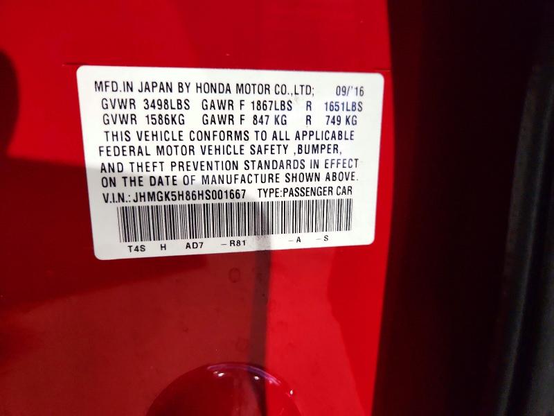 72233496 :رقم المزاد ، JHMGK5H86HS001667 vin ، 2017 Honda Fit مزاد بيع