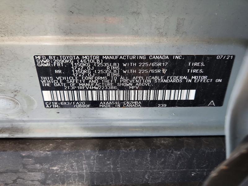 2021 Toyota Rav4 მანქანა იყიდება აუქციონზე, vin: 2T3P1RFV4MW223386, აუქციონის ნომერი: 69696386