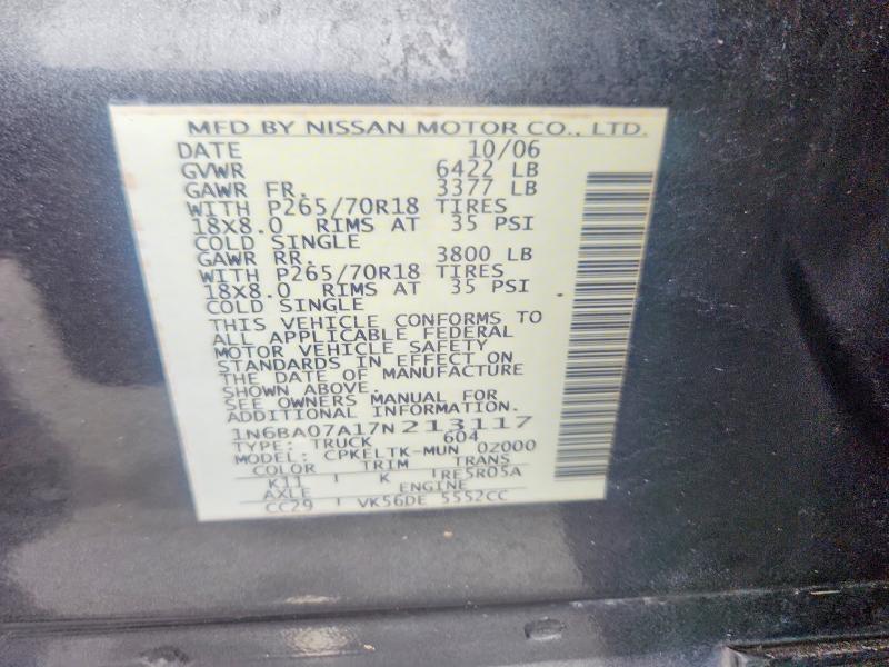Продажа на аукционе авто 2007 Nissan Titan, vin: 1N6BA07A17N213117, номер лота: 71819376