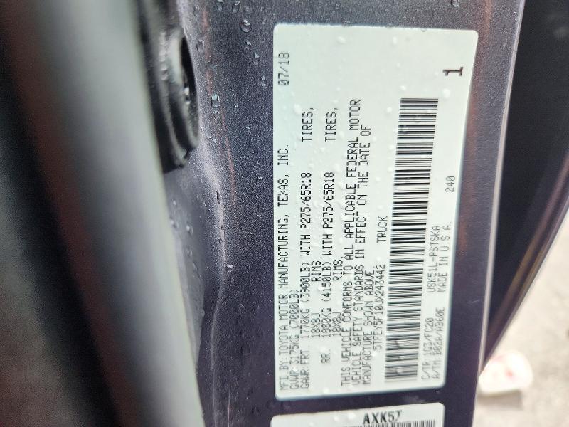 71800636 :رقم المزاد ، 5TFEY5F10JX243442 vin ، 2018 Toyota Tundra مزاد بيع