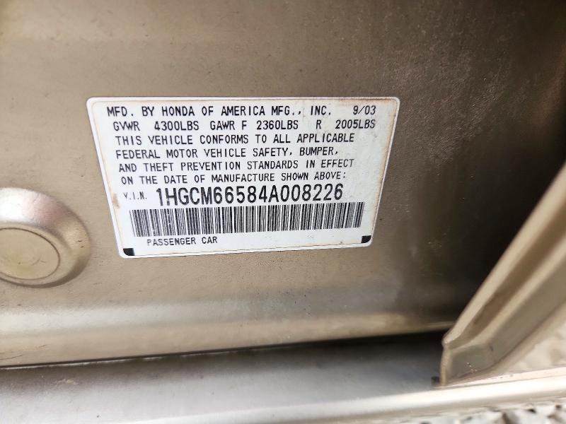 Продаж на аукціоні авто 2004 Honda Accord, vin: 1HGCM66584A008226, номер лоту: 72026326