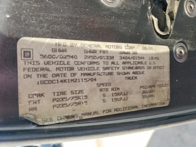Aukcja sprzedaży 1991 Chevrolet Gmt-400, vin: 1GCDC14K1MZ115704, numer aukcji: 71448936