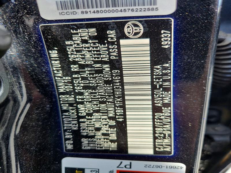 2017 Toyota Camry მანქანა იყიდება აუქციონზე, vin: 4T1BF1FK1HU344619, აუქციონის ნომერი: 71587066