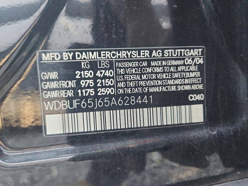2005 Mercedes-benz E მანქანა იყიდება აუქციონზე, vin: WDBUF65J65A628441, აუქციონის ნომერი: 70484296