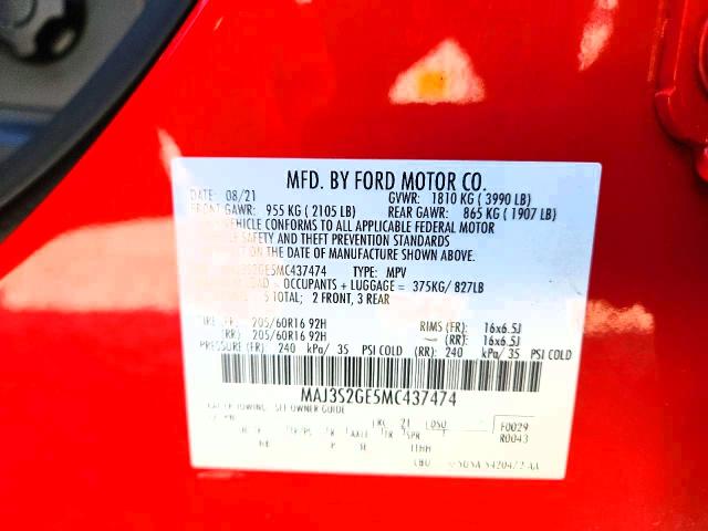 Продаж на аукціоні авто 2021 Ford Ecosport, vin: MAJ3S2GE5MC437474, номер лоту: 71432086