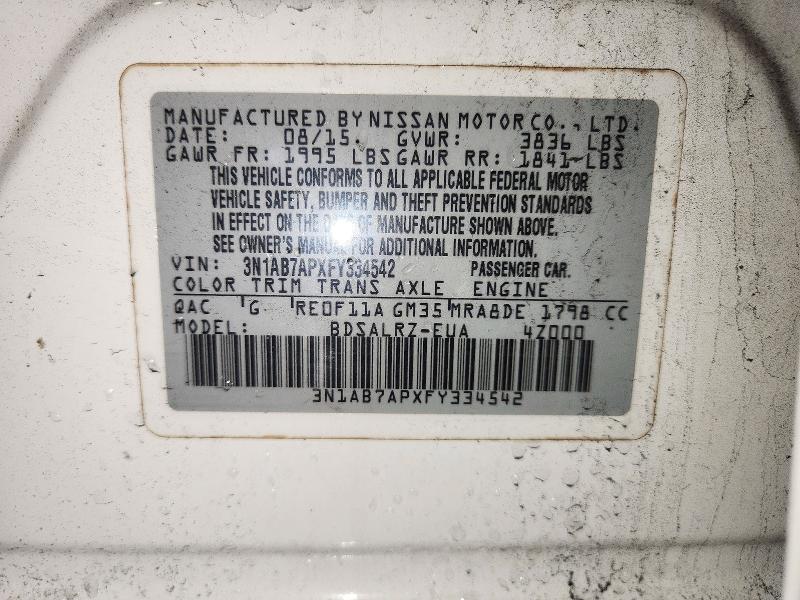 Продажа на аукционе авто 2015 Nissan Sentra, vin: 3N1AB7APXFY334542, номер лота: 72018466