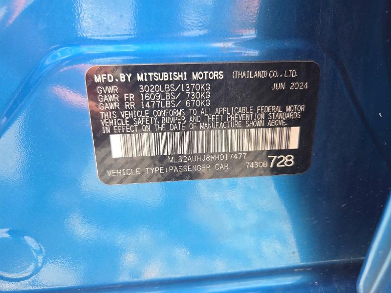 Aukcja sprzedaży 2024 Mitsubishi Mirage, vin: ML32AUHJ8RH017477, numer aukcji: 72316116