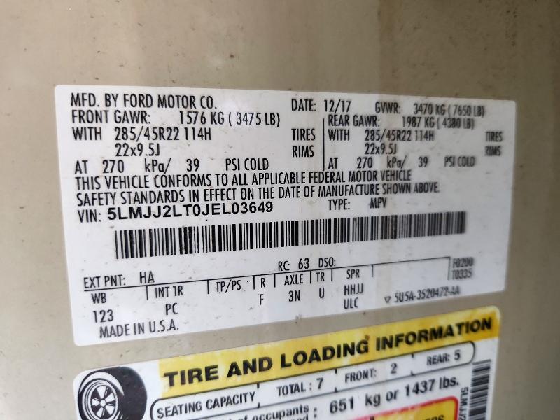 2018 Lincoln Navigator მანქანა იყიდება აუქციონზე, vin: 5LMJJ2LT0JEL03649, აუქციონის ნომერი: 73450866