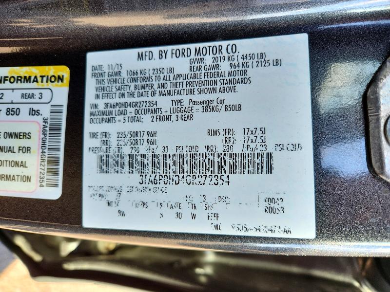 Aukcja sprzedaży 2016 Ford Fusion, vin: 3FA6P0HD4GR272354, numer aukcji: 72323566