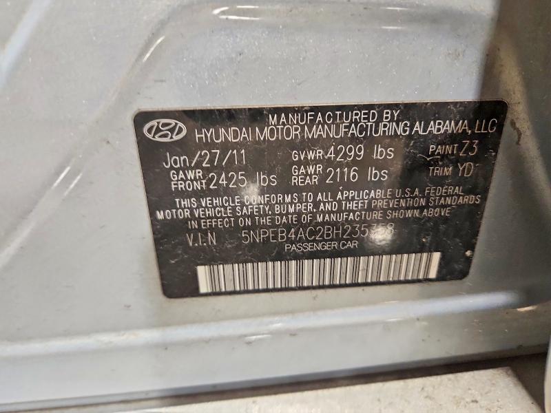 2011 Hyundai Sonata მანქანა იყიდება აუქციონზე, vin: 5NPEB4AC2BH235358, აუქციონის ნომერი: 71402726