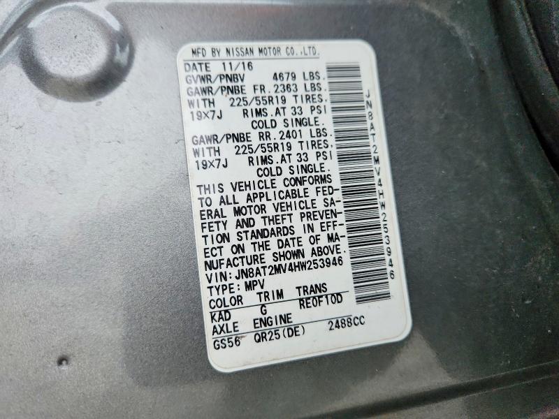 71190906 :رقم المزاد ، JN8AT2MV4HW253946 vin ، 2017 Nissan Rogue مزاد بيع
