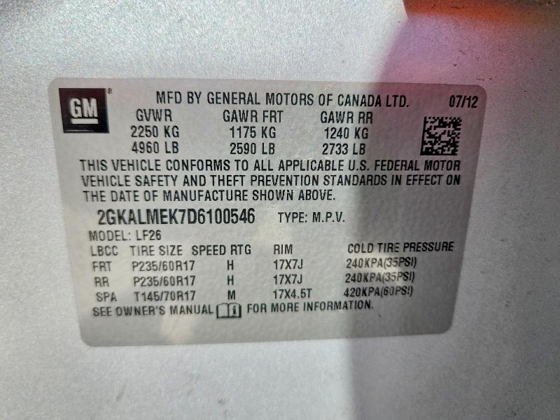 2013 Gmc Terrain მანქანა იყიდება აუქციონზე, vin: 2GKALMEK7D6100546, აუქციონის ნომერი: 71751776