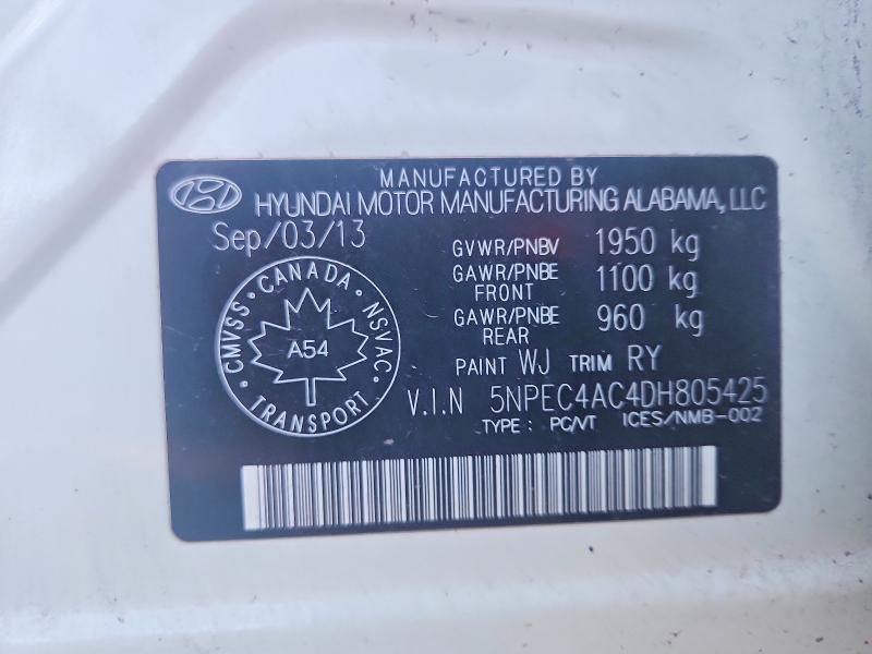 2013 Hyundai Sonata მანქანა იყიდება აუქციონზე, vin: 5NPEC4AC4DH805425, აუქციონის ნომერი: 68994576
