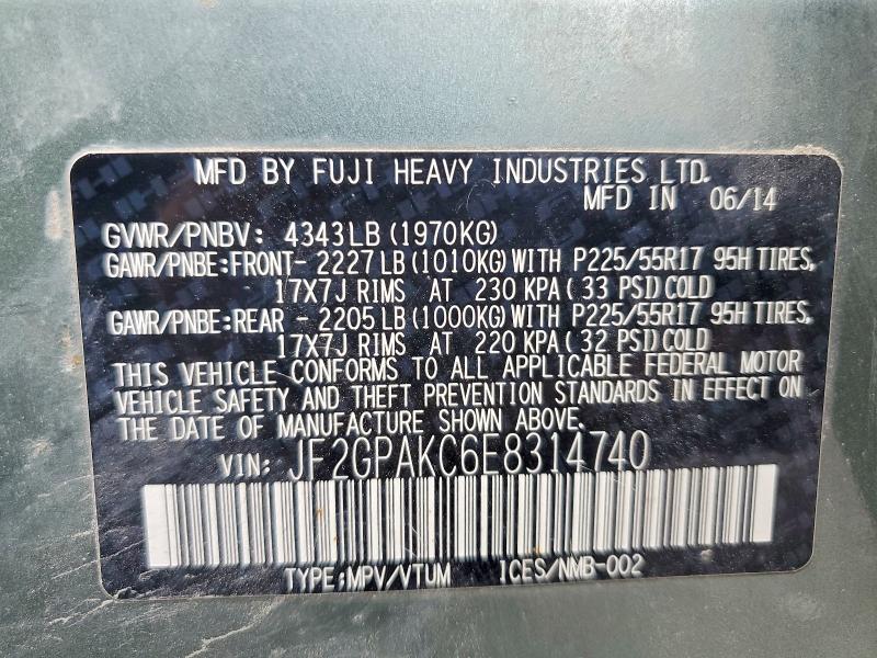 2014 Subaru Xv Crosstrek მანქანა იყიდება აუქციონზე, vin: JF2GPAKC6E8314740, აუქციონის ნომერი: 71028596