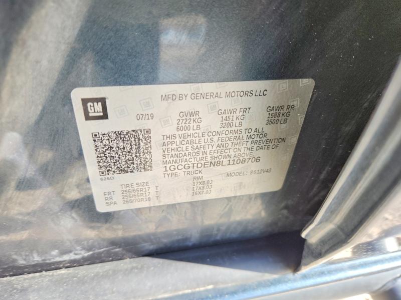 2020 Chevrolet Colorado მანქანა იყიდება აუქციონზე, vin: 1GCGTDEN8L1108706, აუქციონის ნომერი: 71774776