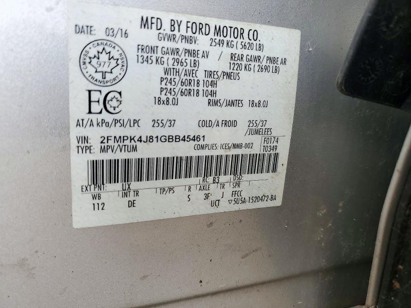 Продаж на аукціоні авто 2016 Ford Edge, vin: 2FMPK4J81GBB45461, номер лоту: 71898486