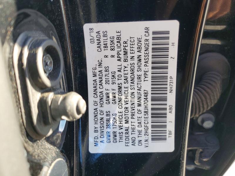 71632516 :رقم المزاد ، 2HGFC1E58JH704487 vin ، 2018 Honda Civic مزاد بيع