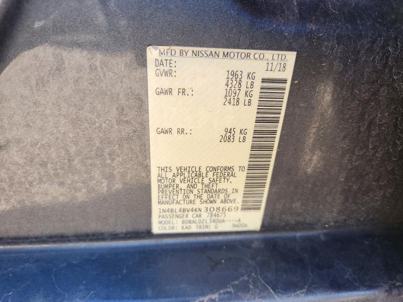 Продаж на аукціоні авто 2019 Nissan Altima, vin: 1N4BL4BV4KN308669, номер лоту: 72183796