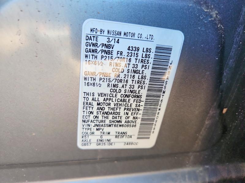 71696586 :رقم المزاد ، JN8AS5MT6EW608596 vin ، 2014 Nissan Rogue Select مزاد بيع