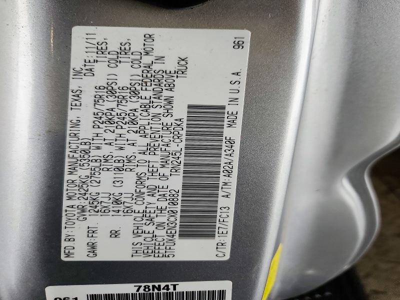 Aukcja sprzedaży 2012 Toyota Tacoma, vin: 5TFUX4EN3CX010882, numer aukcji: 72387386