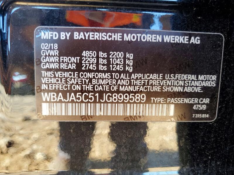 2018 Bmw 530 მანქანა იყიდება აუქციონზე, vin: WBAJA5C51JG899589, აუქციონის ნომერი: 72811456