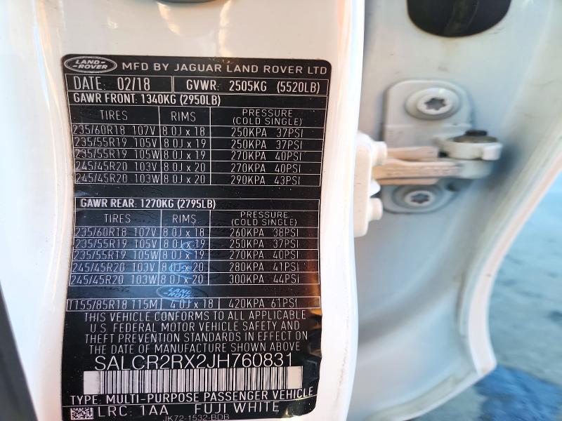 2018 Land Rover Discovery Sport მანქანა იყიდება აუქციონზე, vin: SALCR2RX2JH760831, აუქციონის ნომერი: 71865136